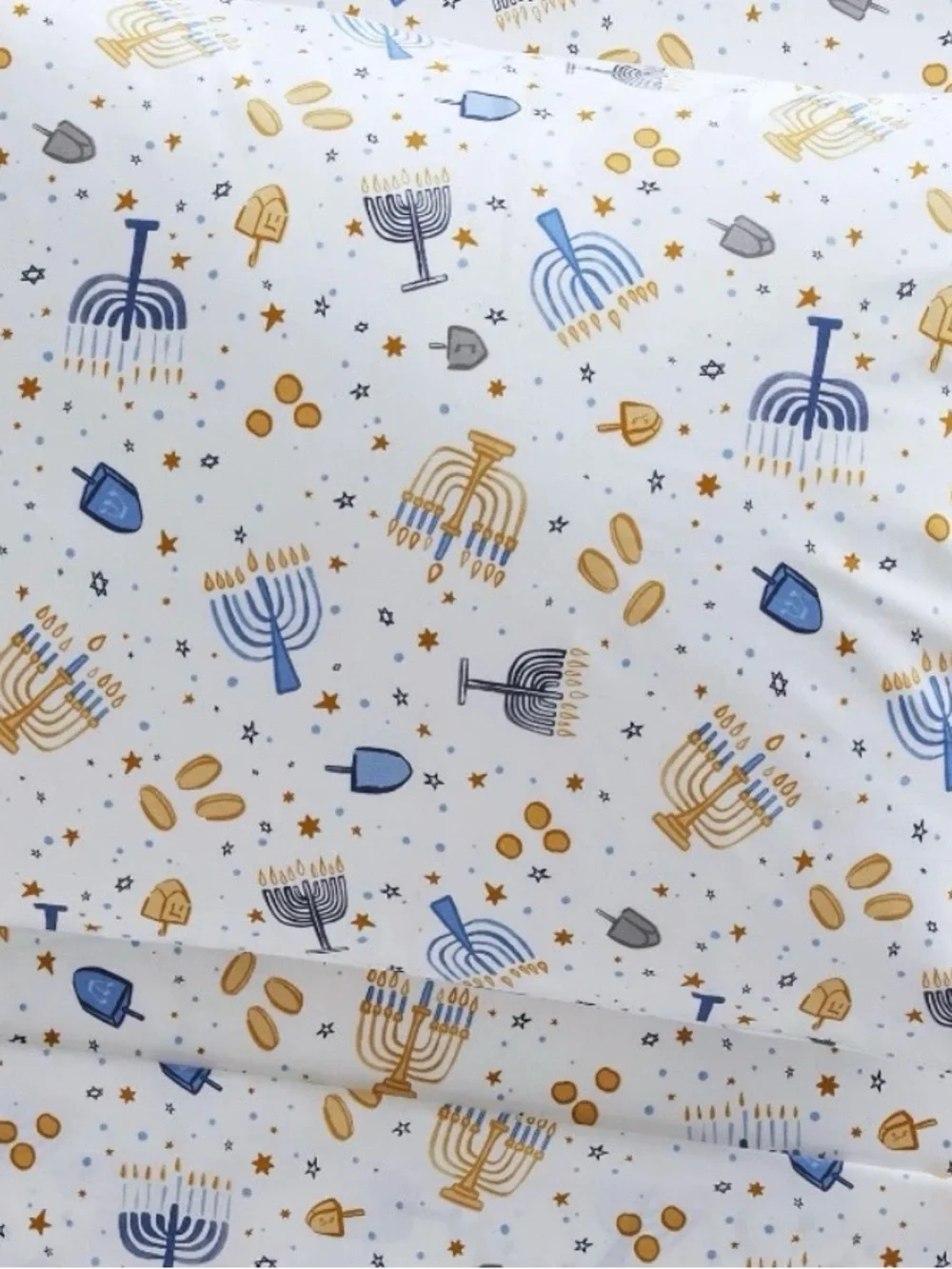 Pottery Barn Kids Standard Pillowcase Happy Hanukkah Organic Cotton Blue Gold
